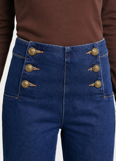 Jean à pont taille haute en toile denim Stone