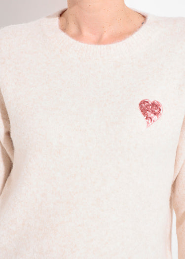 Pull col rond détail motif sequins Beige Clair