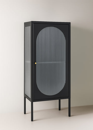 Vitrine bois manguier, porte verre ondulé Noir