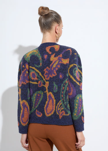 Gilet chaud court boutonné jacquard avec laine Fond Marine