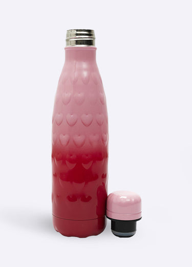 Gourde isotherme inox, décor cœurs 3D Rose/Rouge