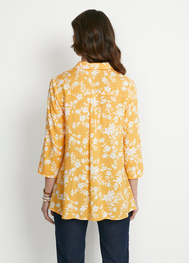 Chemisier imprimé manches 3/4 dos plus long Jaune/Blanc