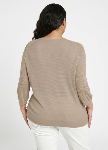 Pull léger manches 3/4 raglan col rond Beige