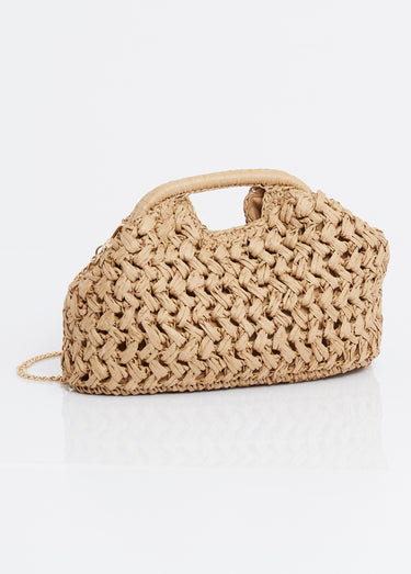 Sac à main fermoir cadre, paille tressée Taupe