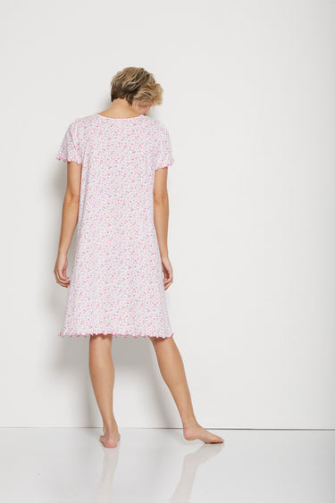 Chemise de nuit mi-longue manches courtes Rose/Peche