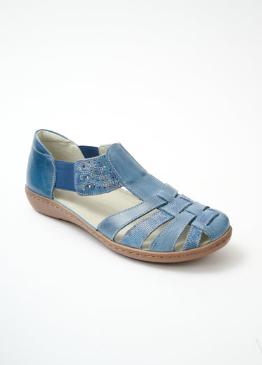 Ballerines largeur confort élastiquées cuir Bleu