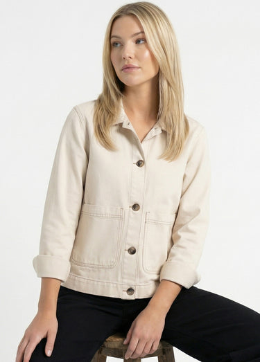 Veste worker en jean boutonnée mi-saison Ecru