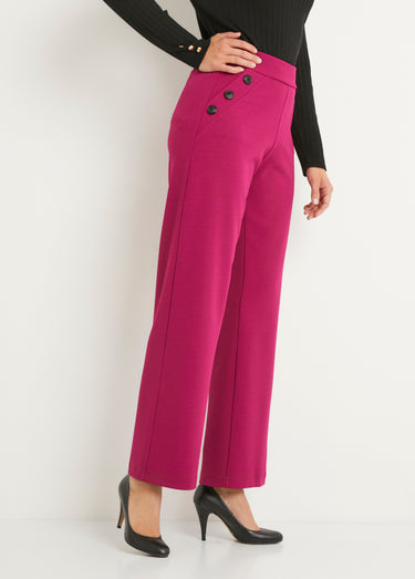 Pantalon large taille semi élastiquée uni Cassis