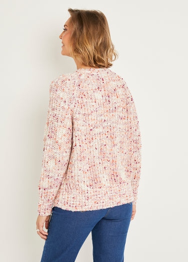 Pull chaud col rond maille fantaisie perlée Beige