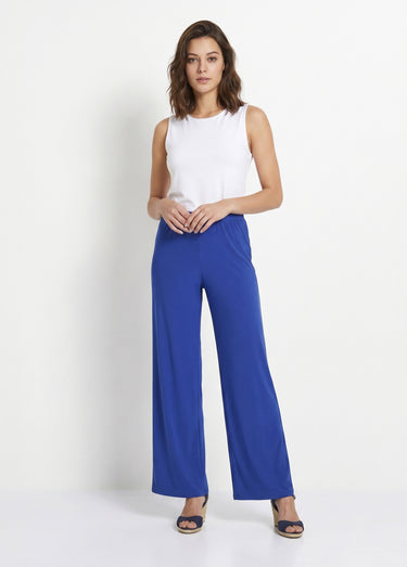 Pantalon fluide taille élastiquée maille Uni Bleu