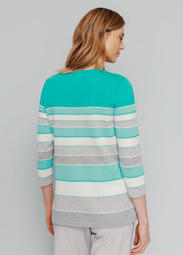 Pull maille jacquard fantaisie Raye Vert