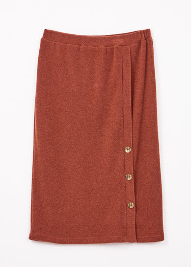 Jupe longue droite maille et boutons fantaisie Camel