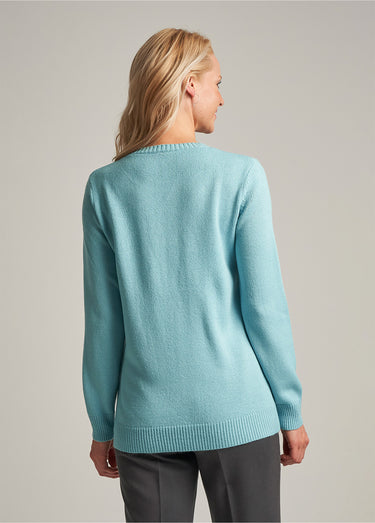 Pull doux uni brodé ajouré col rond Vert Onyx