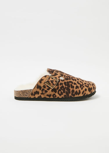 Mules tendance fourrées avec boucle Leopard
