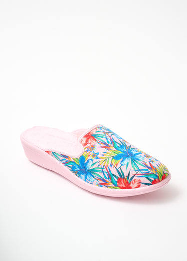 Chaussons mules largeur confort imprimés Rose