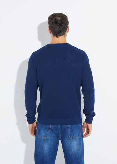Pull col rond maille torsadée pur coton Marine