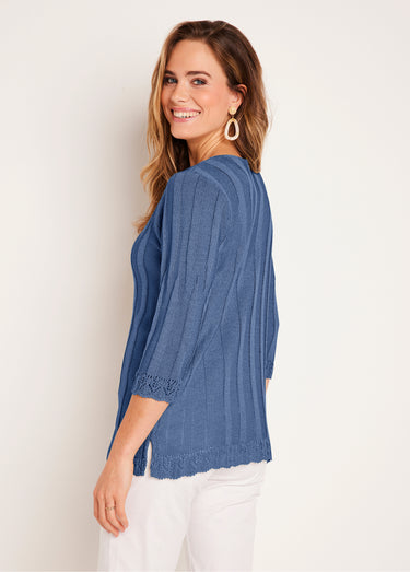 Cardigan boutonnée long ajouré Bleu