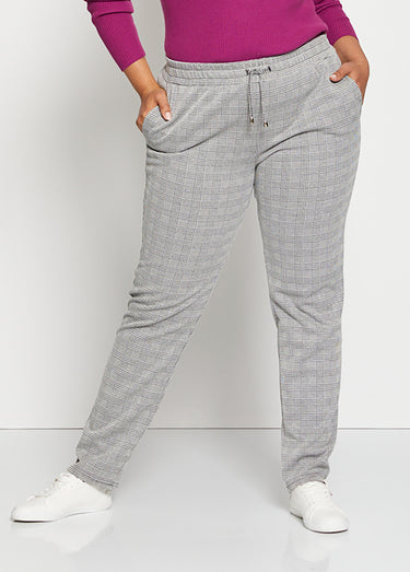 Pantalon droit maille unie ou jacquard Prince-de-Galles noir