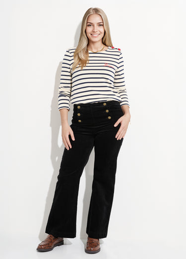 Pantalon à pont en velours coupe flare Noir