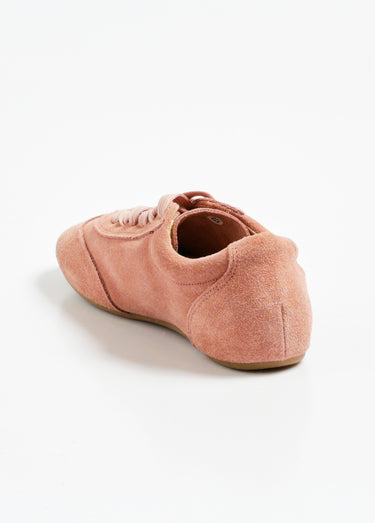 Baskets aspect daim à lacets, semelle plate Rose