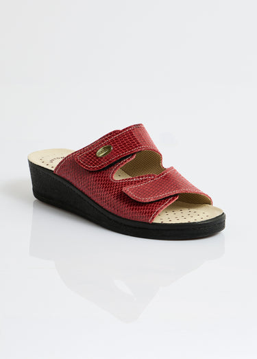 Mules scratchées grande largeur cuir Carmin