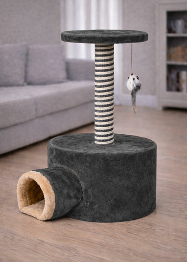 Arbre à chat avec cachette + jouet Gris