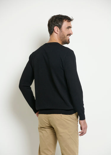 Pull col rond homme maille fine jauge Noir