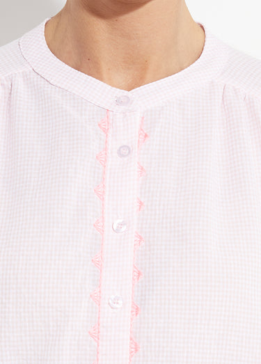 Chemisier ample vichy, broderies fluo Rose