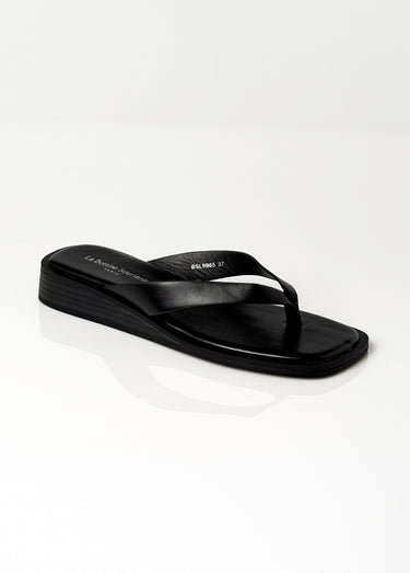 Tongs chic en simili cuir, bout carré Noir