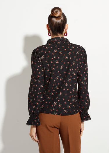 Chemisier velours milleraies motif roses Noir Imprime