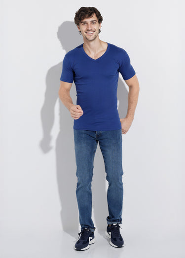 T-shirt col V coton - lot de 3 Indigo Lot3