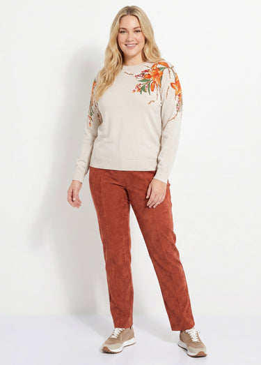 Pull chaud col rond imprimé floral manches longues Beige