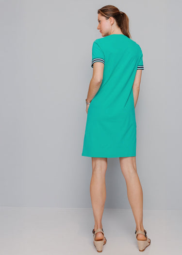 Robe zippée maille polo, détails rayés Vert