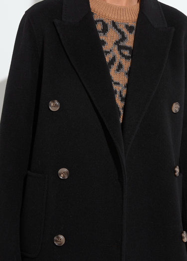 Manteau long drap de laine col tailleur Noir