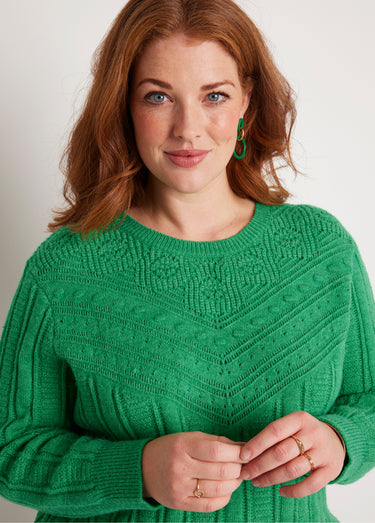 Pull ajouré doux col rond Vert
