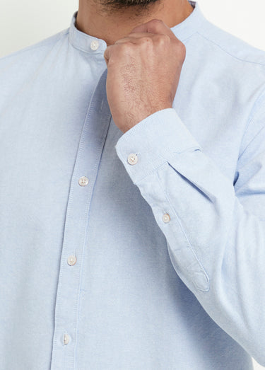 Chemise coton col officier manches longues Bleu Ciel
