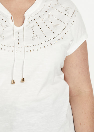 T-shirt court uni clouté maille flammée Blanc Casse