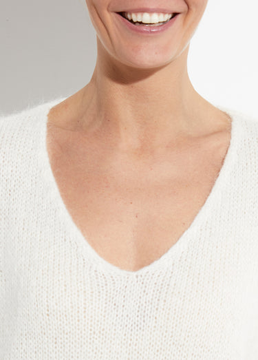 Pull chaud col V en maille avec mohair Ecru