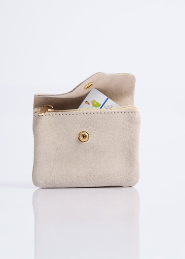 Petit porte monnaie zippé en cuir suédé Beige