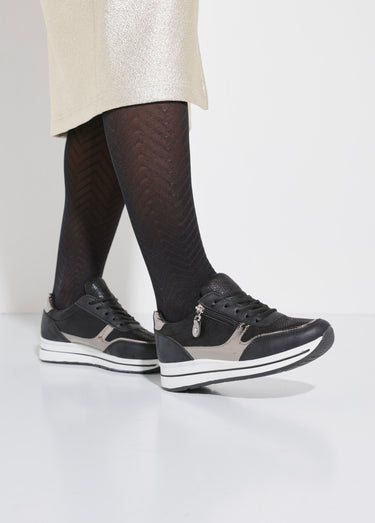 Baskets multimatières à lacets et zip Noir