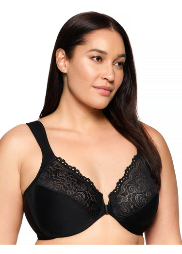 Soutien-gorge WonderWire Dentelle Grandes Tailles Posture ++, Fermeture Frontale et Armatures n°1255 Noir