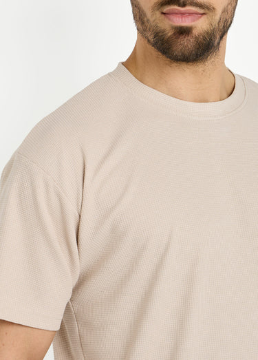 T-shirt maille texturée manches courtes Taupe