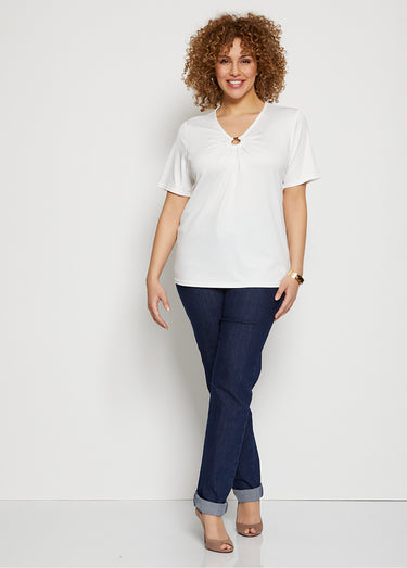 T-shirt maille crêpe extensible bijou Uni Blanc