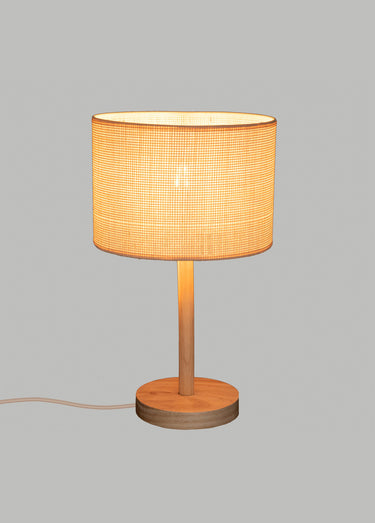 Lampe en bois avec abat jour en paille Beige