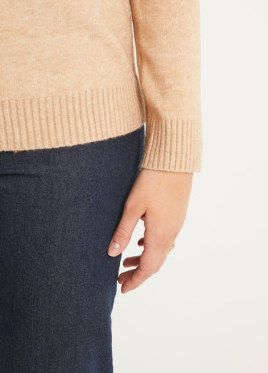 Pull chiné court col rond avec laine Sable
