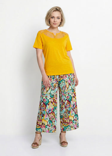 T-shirt coton maille flammée dentelle Safran