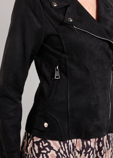 Veste zippée style motard en suédine Noir