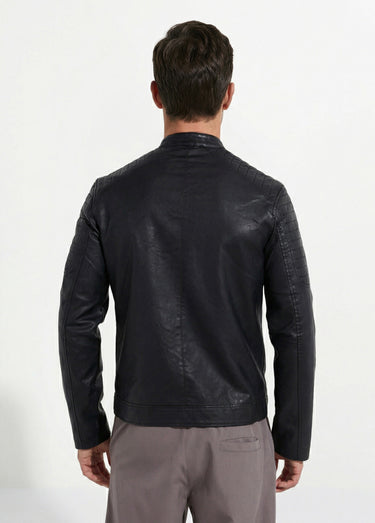 Blouson motard simili cuir détails zippés Noir