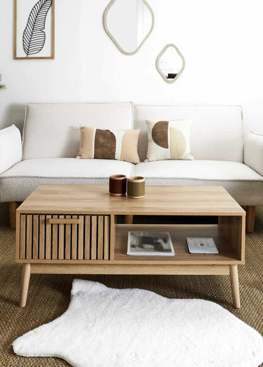 Table basse en bois claustra, 1 tiroir Marron