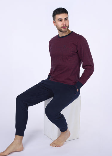 Pyjama long 2 pièces jersey thème rayé Bordeaux